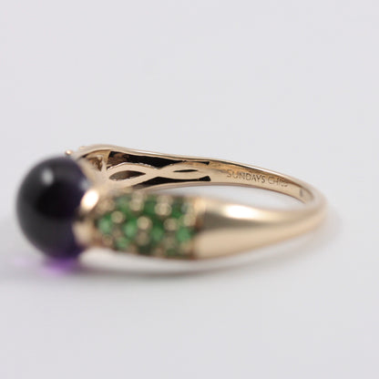 Pre-owned 9ct Gold Amethyst and Tsavorite Garnet Ring, Sunday's Child