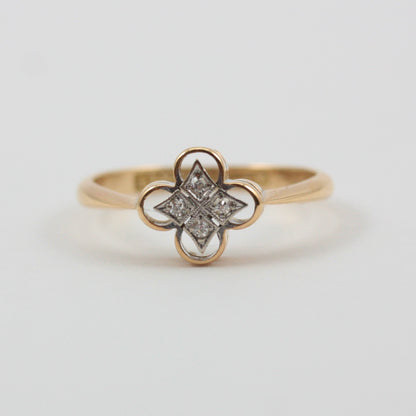 Art Deco 18ct Gold and Diamond Quatrefoil Ring, A.BROS