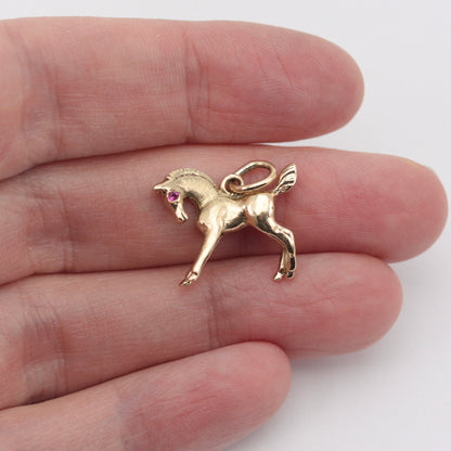 Vintage 9ct Gold Horse Pendant with Ruby Eyes, Georg Jensen, 1963