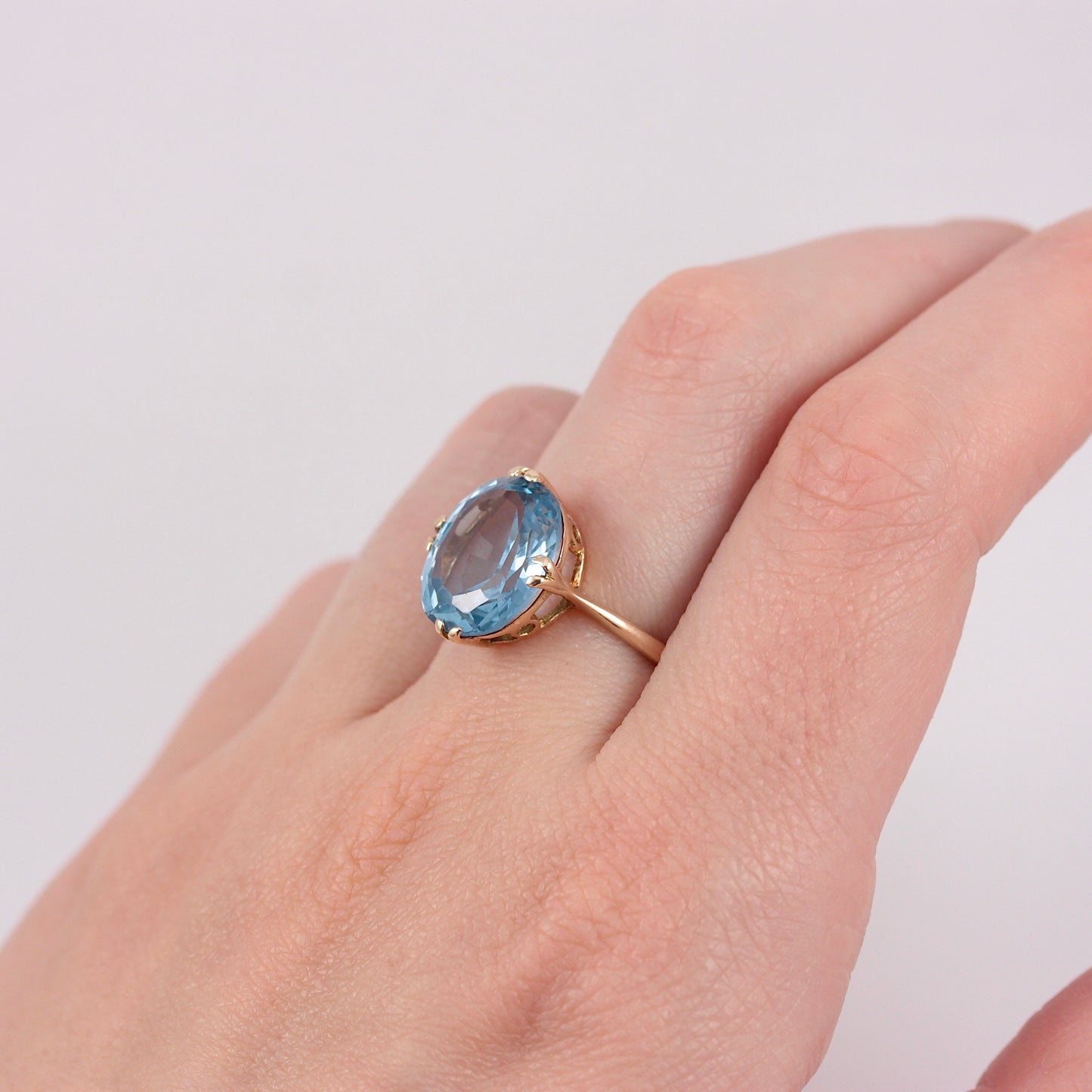 Vintage 9ct Gold Blue Topaz Cocktail Ring, 1967
