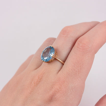 Vintage 9ct Gold Blue Topaz Cocktail Ring, 1967