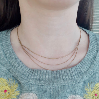 Short Vintage 9ct Gold Triple Strand Necklace, 1980