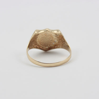Vintage 9ct Gold Shield Signet Ring with Diamonds, 1993