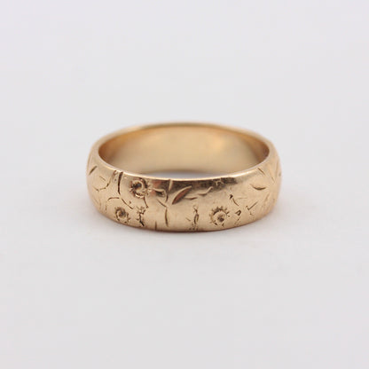 Vintage 9ct Gold Floral Patterned Band Ring, 1970