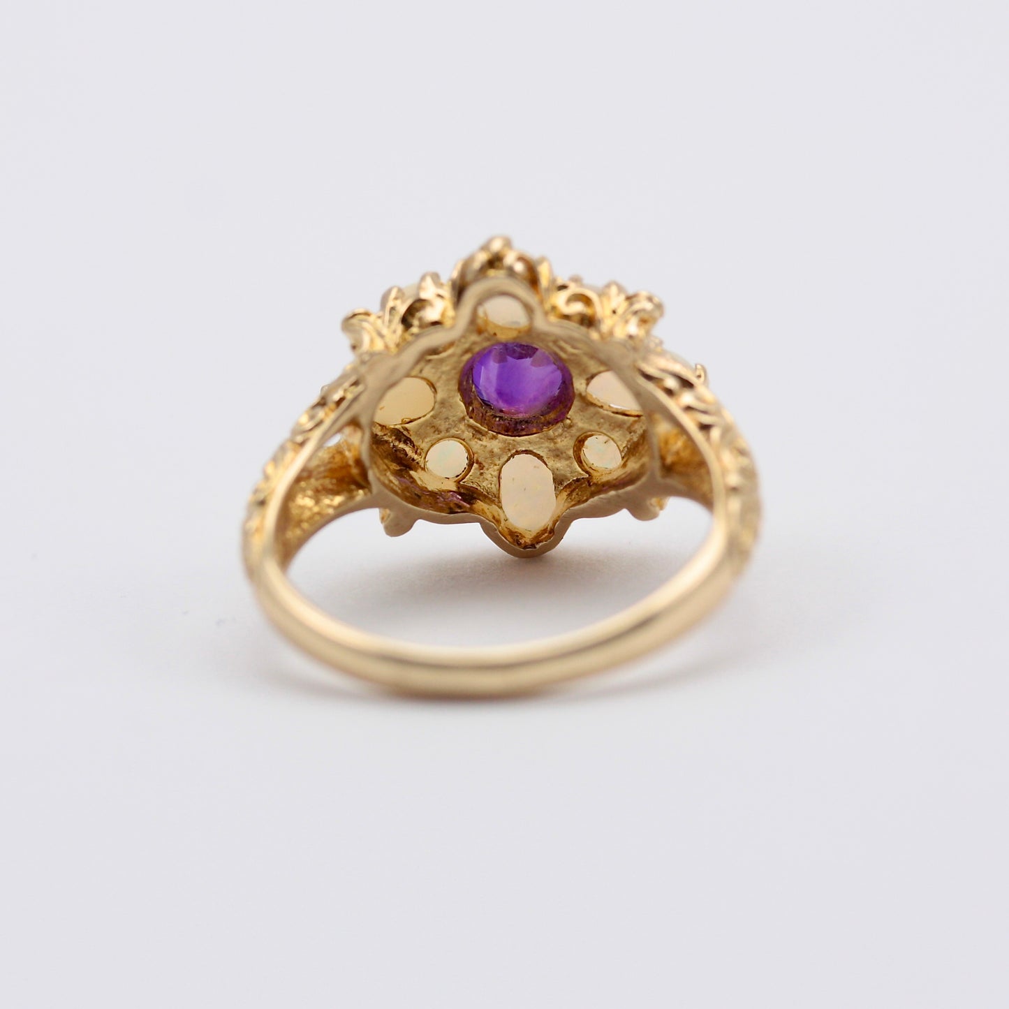 Vintage 9ct Gold Opal and Amethyst Cluster Ring, 1975