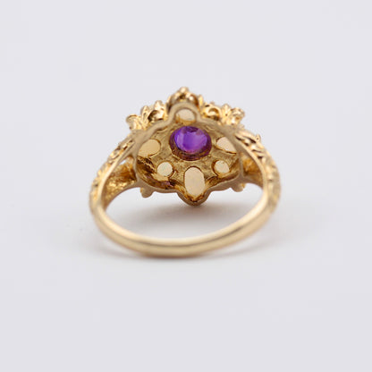 Vintage 9ct Gold Opal and Amethyst Cluster Ring, 1975