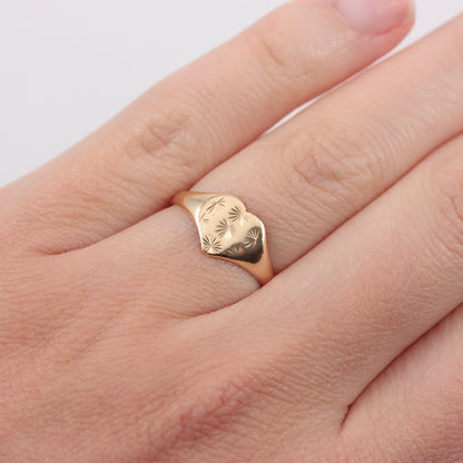 Vintage 9ct Gold Star Engraved Heart Signet Ring, 1977