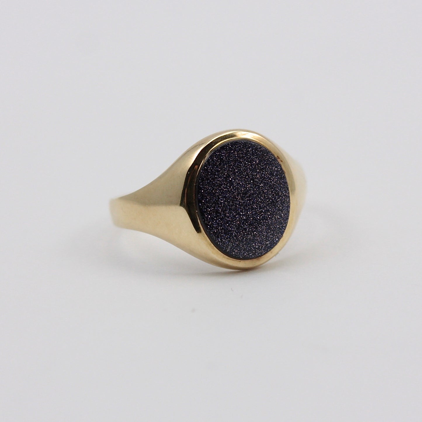 Vintage 9ct Gold Blue Goldstone Signet Ring, 1989