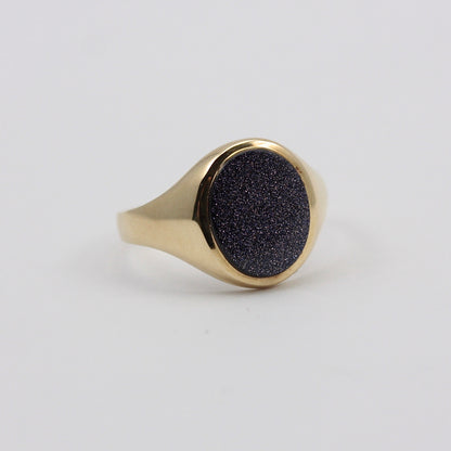 Vintage 9ct Gold Blue Goldstone Signet Ring, 1989