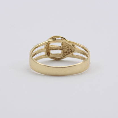Vintage 9ct Gold Textured Cut Out Buckle Ring, 1989