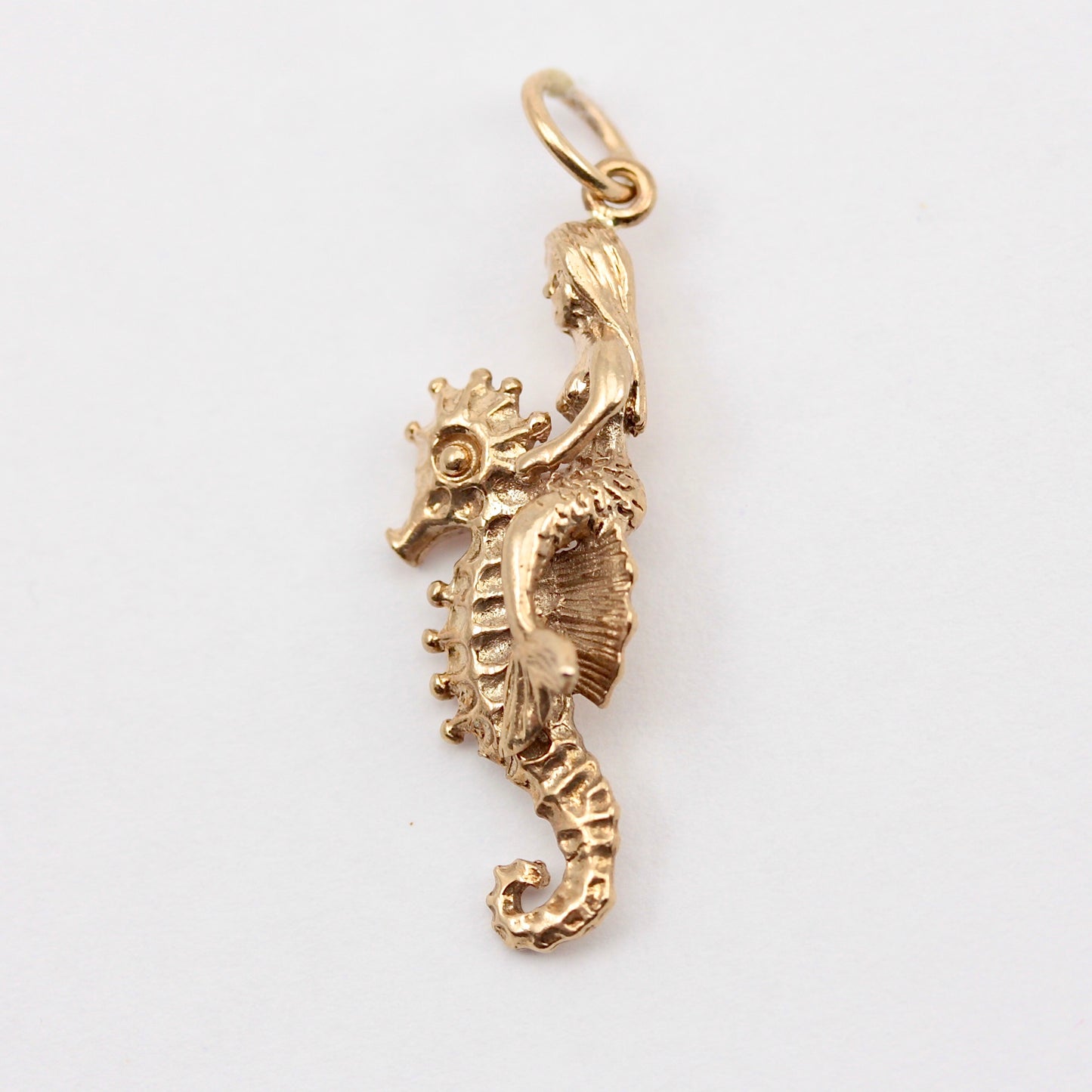 Vintage 9ct Gold Mermaid Riding a Seahorse Charm, 1988