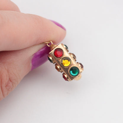 Vintage 9ct Gold 4 Sided Traffic Lights Charm, c1970s