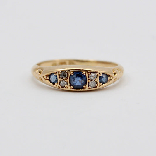 Antique 18ct Gold Sapphire and Diamond Boat Ring