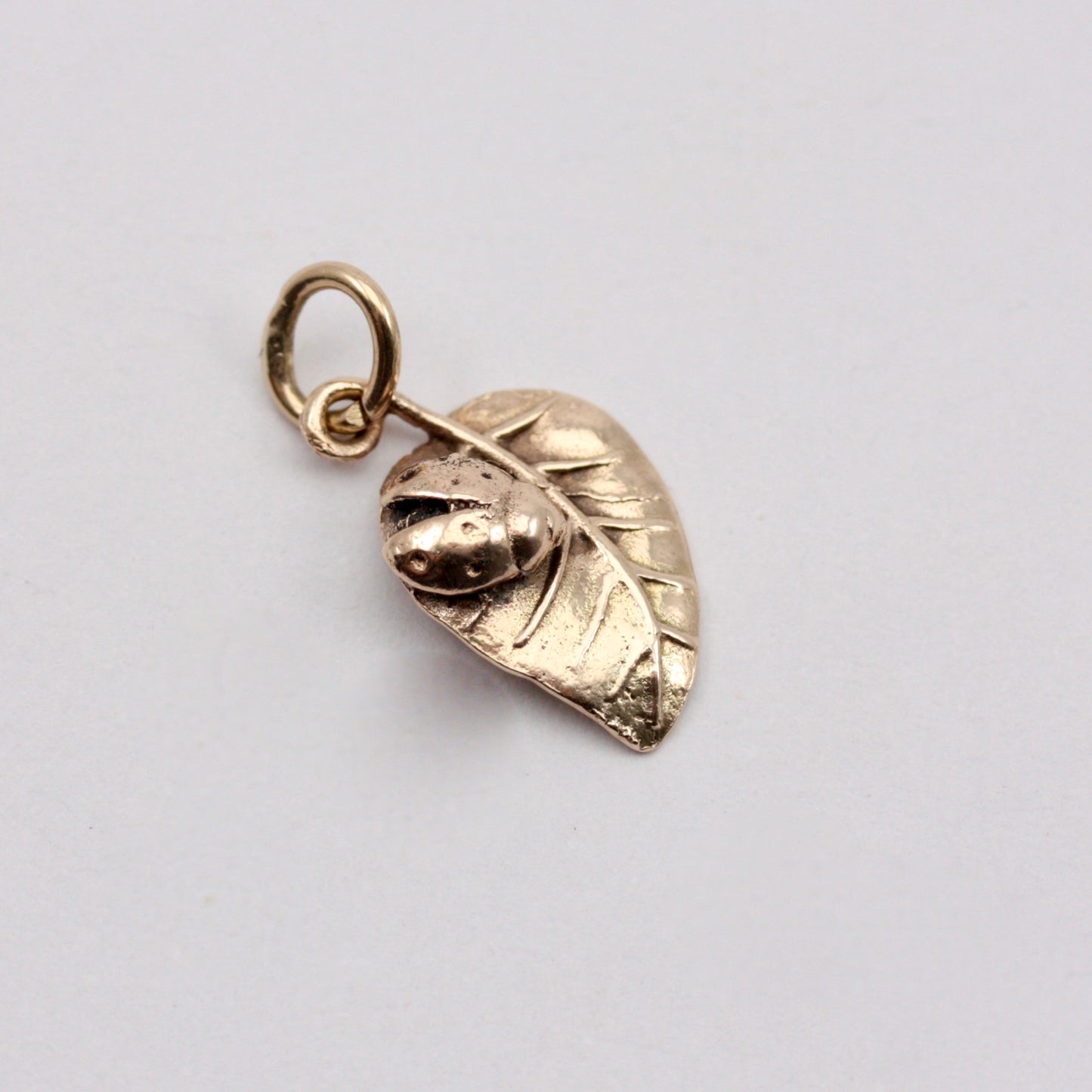 Vintage 9ct Gold Ladybird on Leaf Charm, 1967