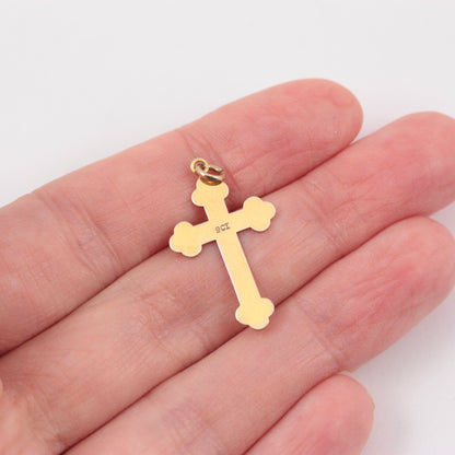 Vintage 9ct Gold Floral Engraved Cross Pendant