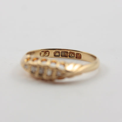 Antique Edwardian 18ct Gold Diamond Chip 5 Stone Boat Ring, 1907