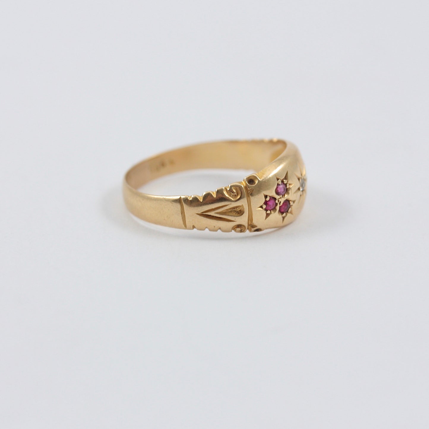 Antique 18ct Gold Band Ring with Ruby and Diamond, 1908 + Resize