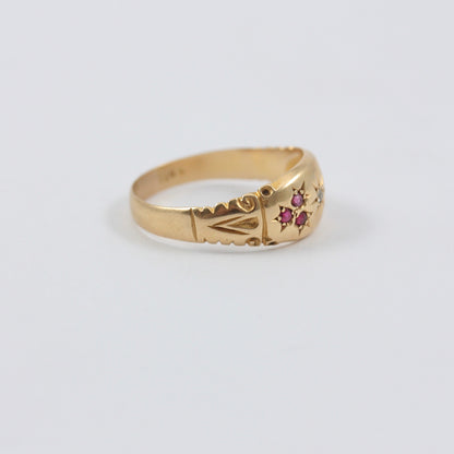 Antique 18ct Gold Band Ring with Ruby and Diamond, 1908 + Resize