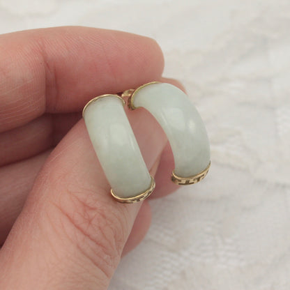 Pre-owned 9ct Gold and Jade Half Hoop Earrings