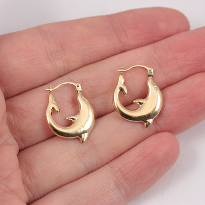 Pre-owned 9ct Gold Dolphin Hoop Earrings