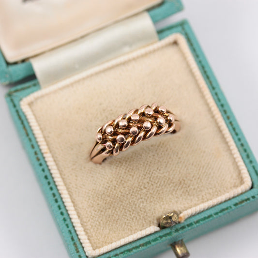 Antique 9ct Gold Two Row Keeper Ring, 1895