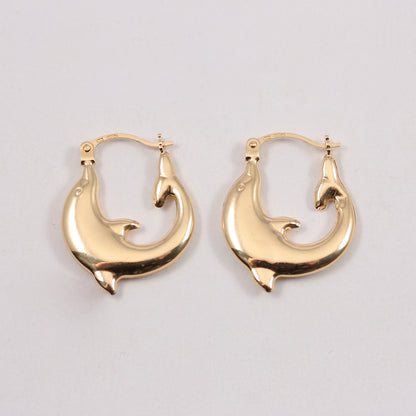 Pre-owned 9ct Gold Dolphin Hoop Earrings