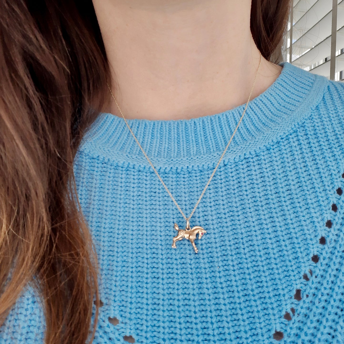 Vintage 9ct Gold Horse Pendant with Ruby Eyes, Georg Jensen, 1963