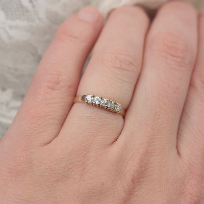 Vintage 9ct Gold and CZ 5 Stone Ring, 1988