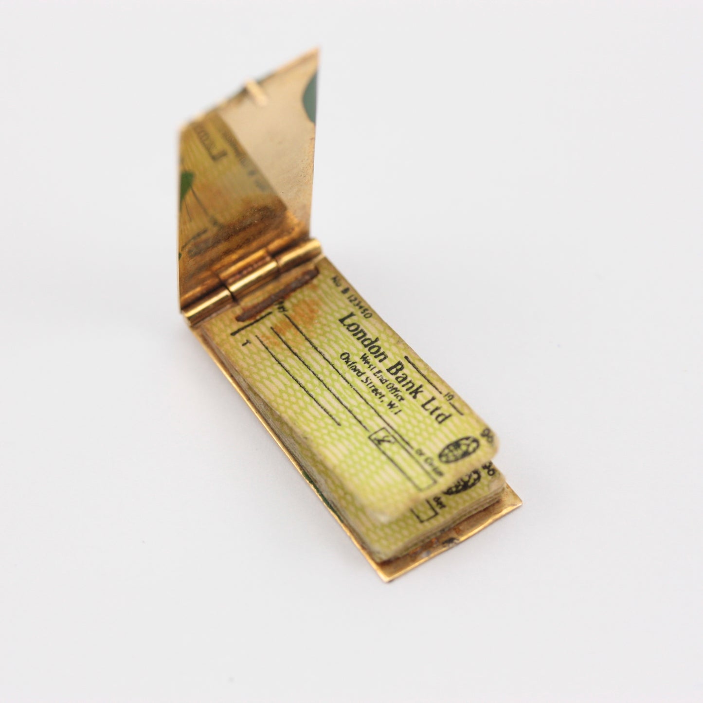 Vintage 9ct Gold and Enamel Cheque Book Charm, 1964