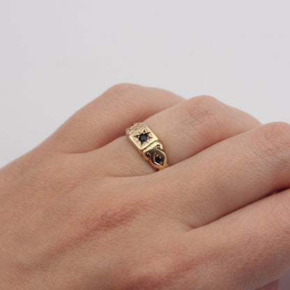 Vintage 9ct Gold Star Set Sapphire Three Stone Ring, 1976