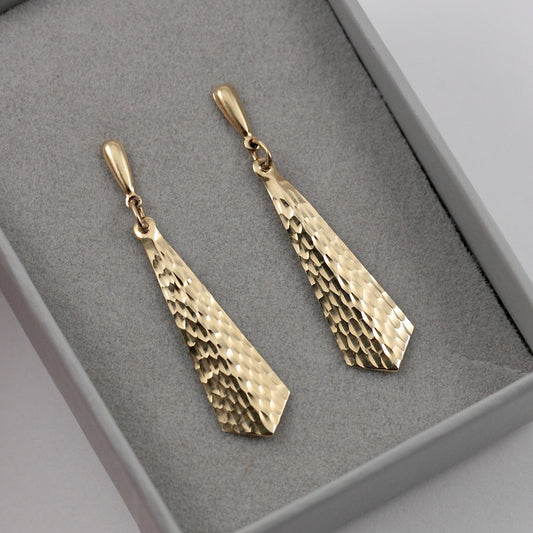 Vintage 9ct Gold Hammered Effect Dangle Earrings, 1980s