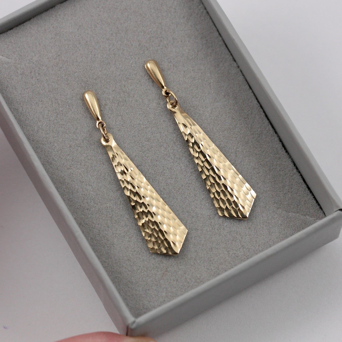 Vintage 9ct Gold Hammered Effect Dangle Earrings, 1980s