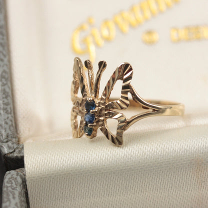 Vintage 9ct Gold Sapphire Butterfly Ring, 1989