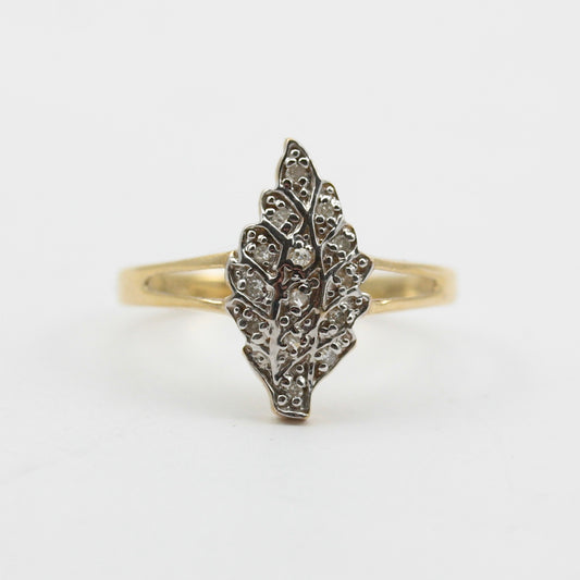 Yellow Gold Pave Diamond Leaf Ring