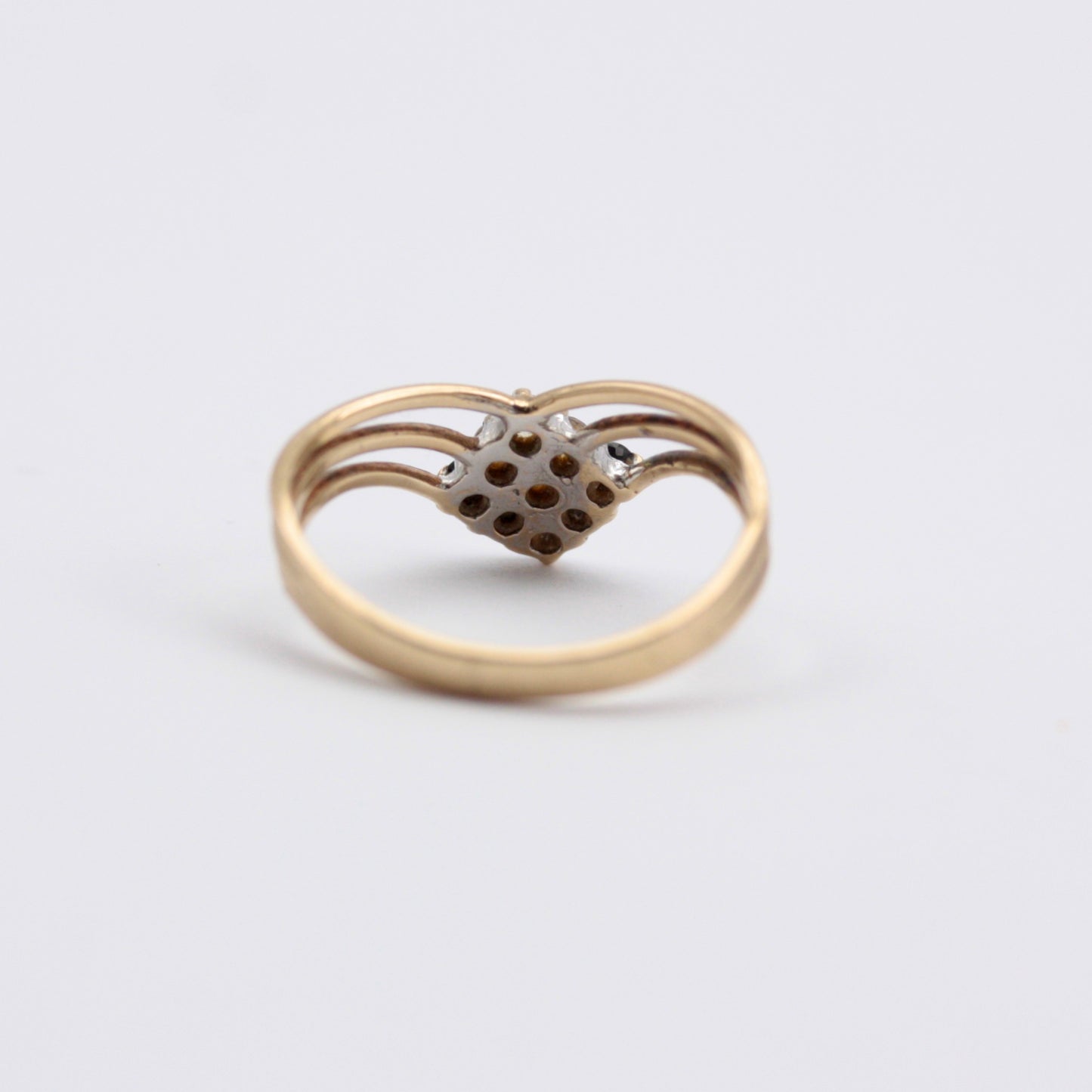 Vintage 9ct Gold Black and White CZ Wishbone Ring, 1988