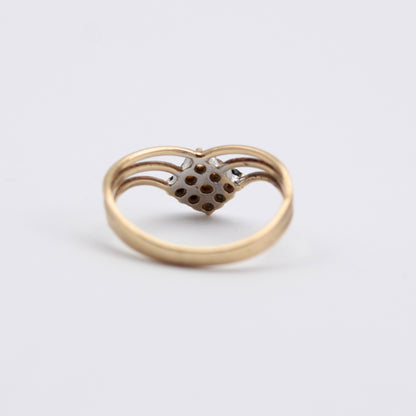 Vintage 9ct Gold Black and White CZ Wishbone Ring, 1988