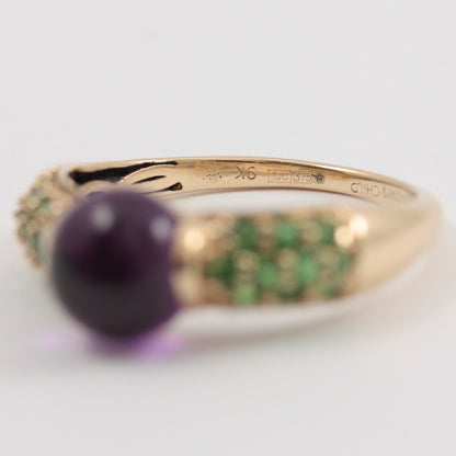 Pre-owned 9ct Gold Amethyst and Tsavorite Garnet Ring, Sunday's Child