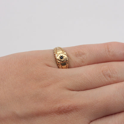 Vintage 9ct Gold Star Set Sapphire Solitaire Band Ring, 1979