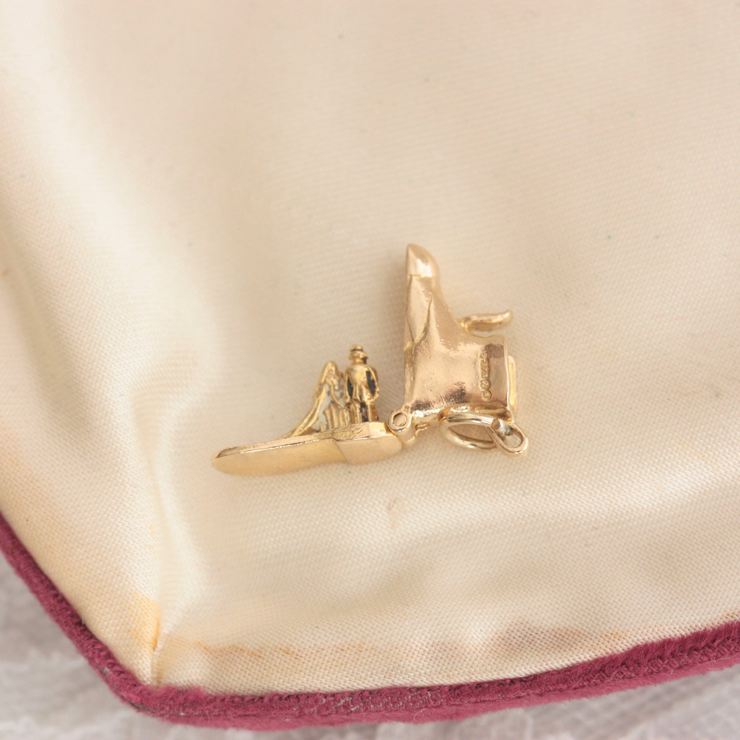 Vintage 9ct Gold Opening Boot Charm with Bride and Groom, GJLD, 1957