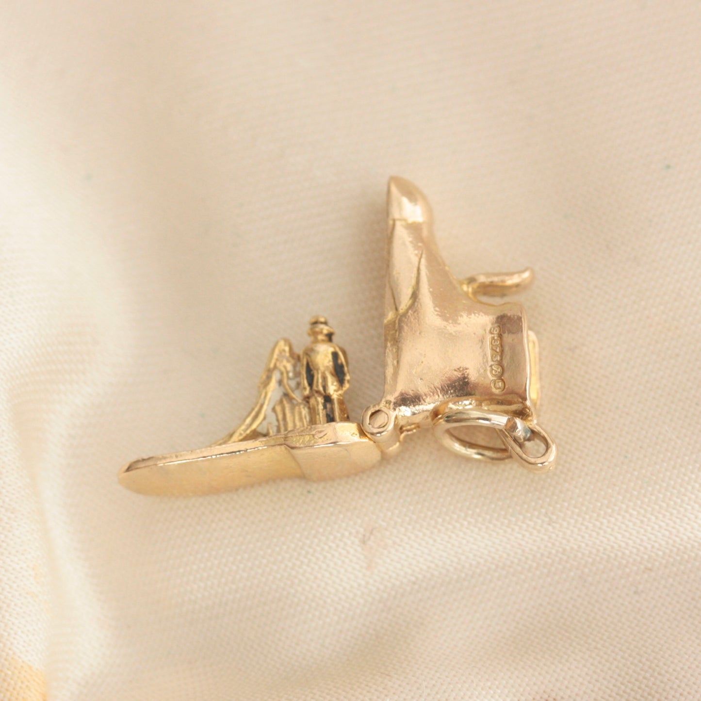 Vintage 9ct Gold Opening Boot Charm with Bride and Groom, GJLD, 1957