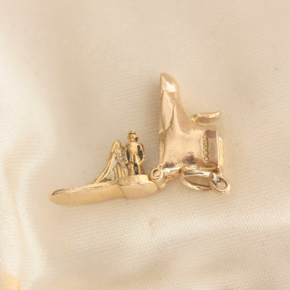 Vintage 9ct Gold Opening Boot Charm with Bride and Groom, GJLD, 1957