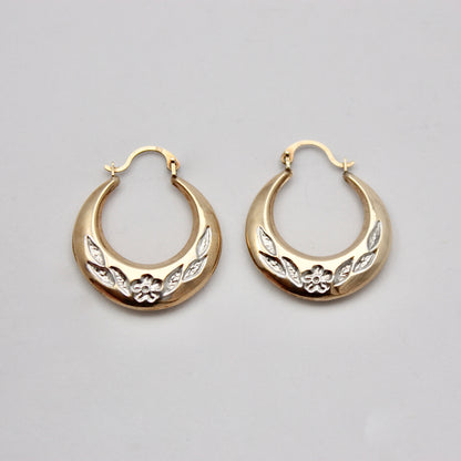 pre-owned 9ct gold floral hoop earrings