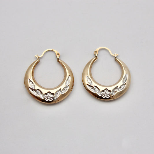 pre-owned 9ct gold floral hoop earrings