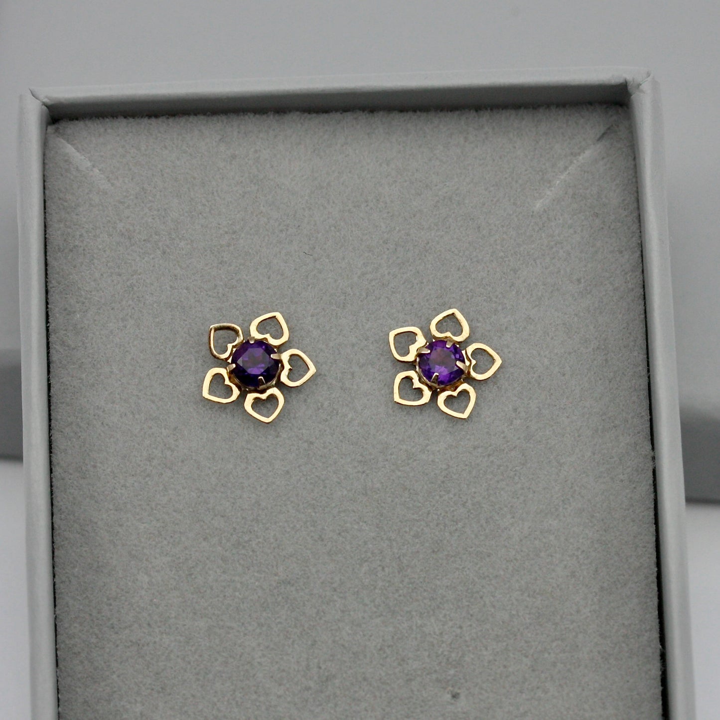 Vintage 9ct Gold and Amethyst Flower Stud Earrings, 1980s