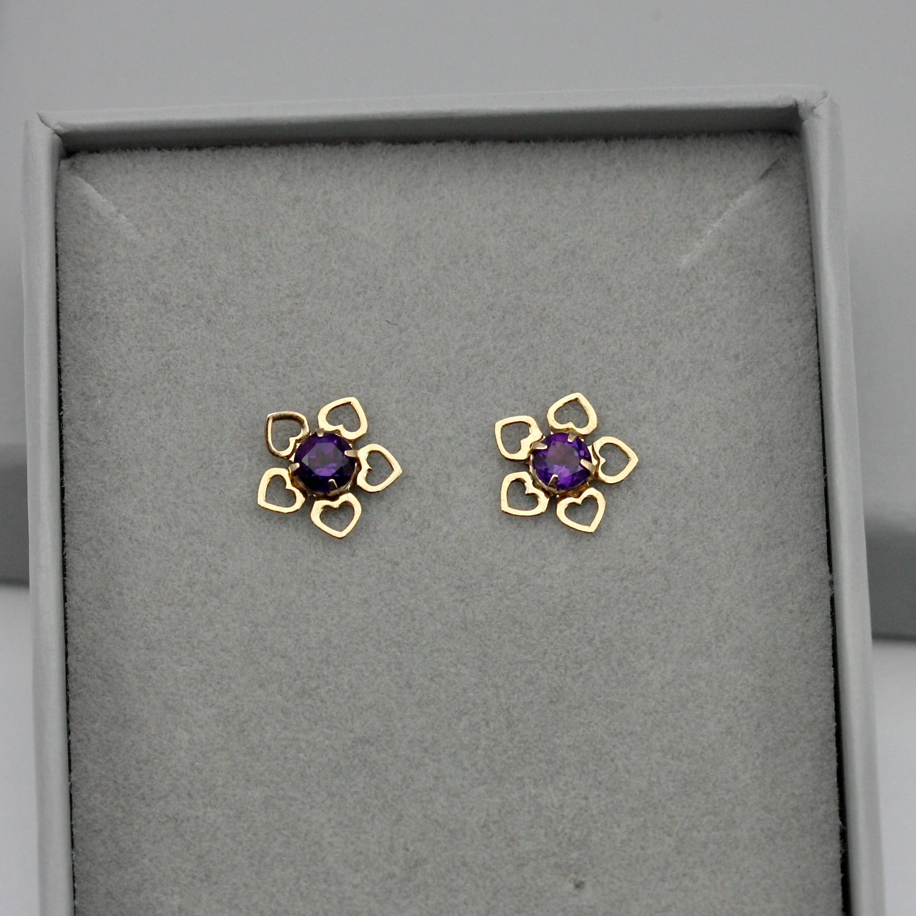 Vintage 9ct Gold and Amethyst Flower Stud Earrings, 1980s