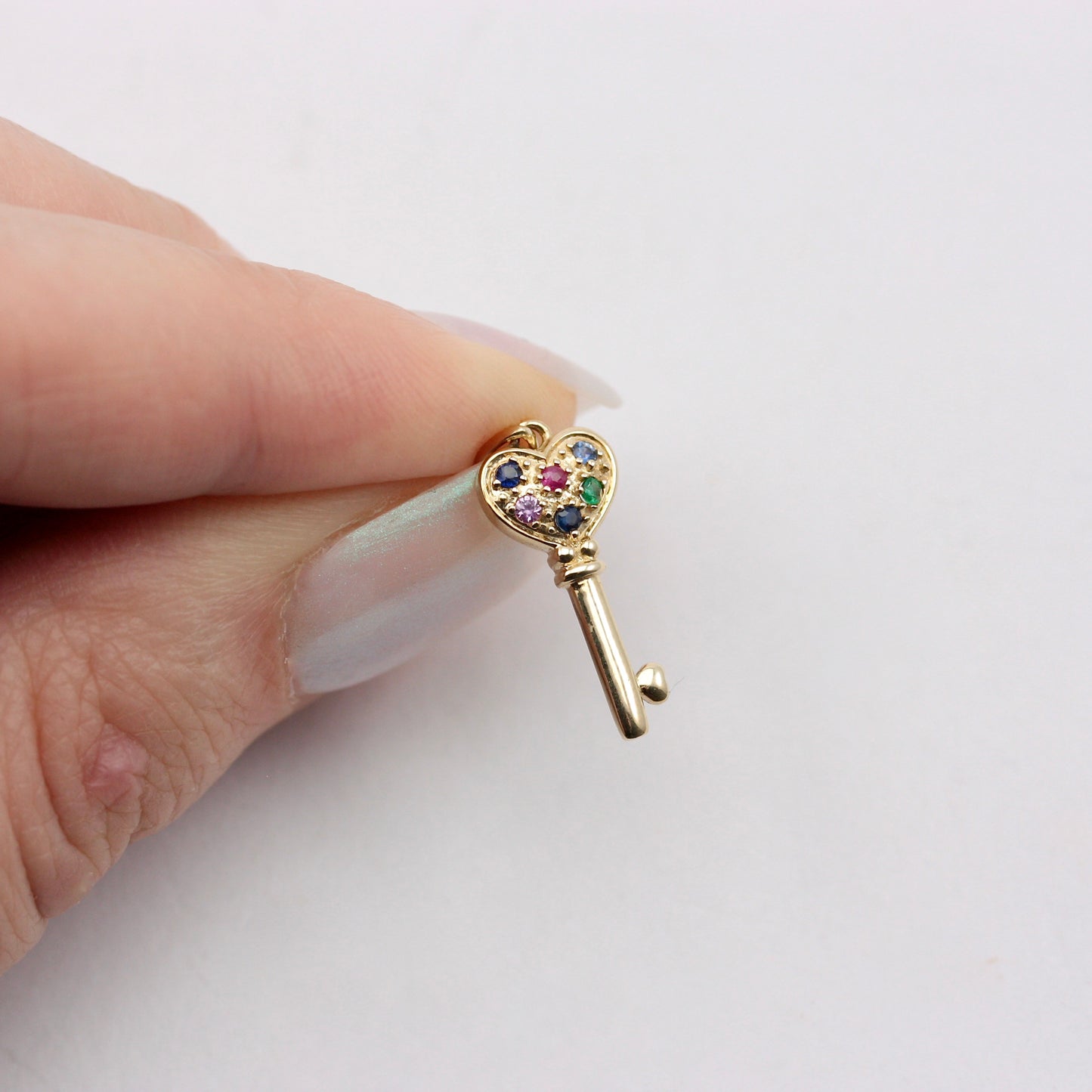 Vintage Small 9ct Gold Gemstone Set Key Pendant