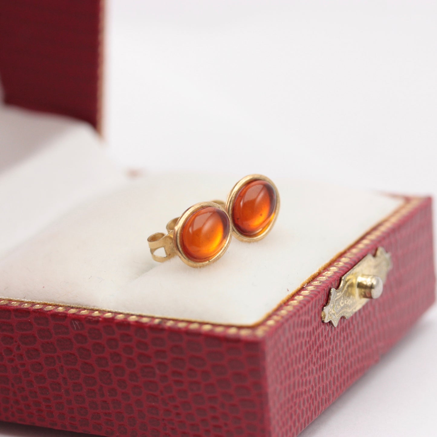 Vintage 9ct Gold Oval Amber Stud Earrings, 9mm, c1980s