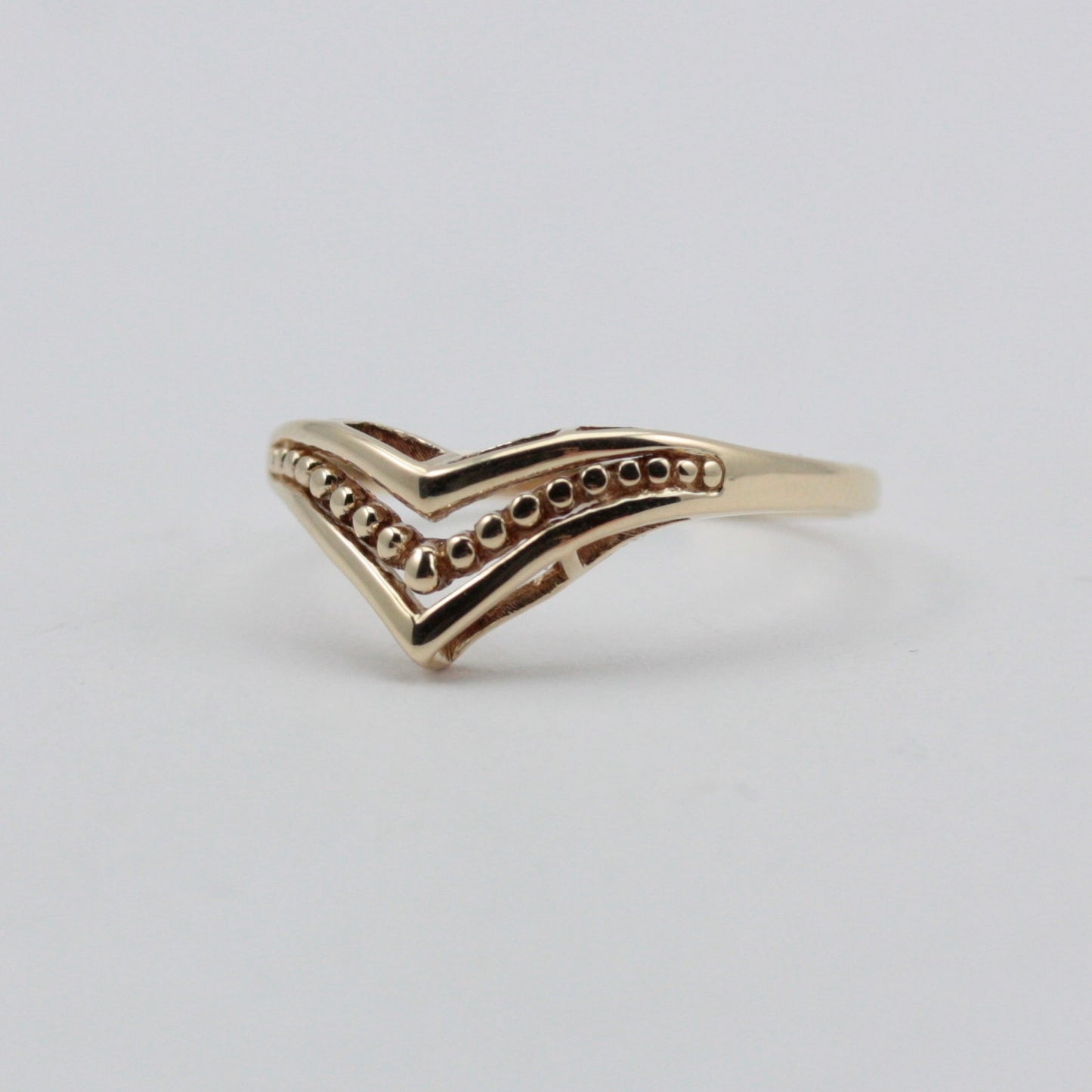 Vintage 9ct Gold Bead Detail Wishbone Ring, 1988