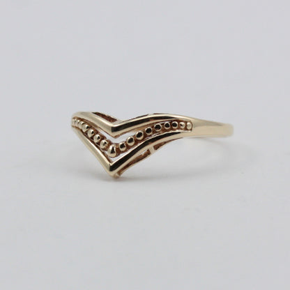 Vintage 9ct Gold Bead Detail Wishbone Ring, 1988