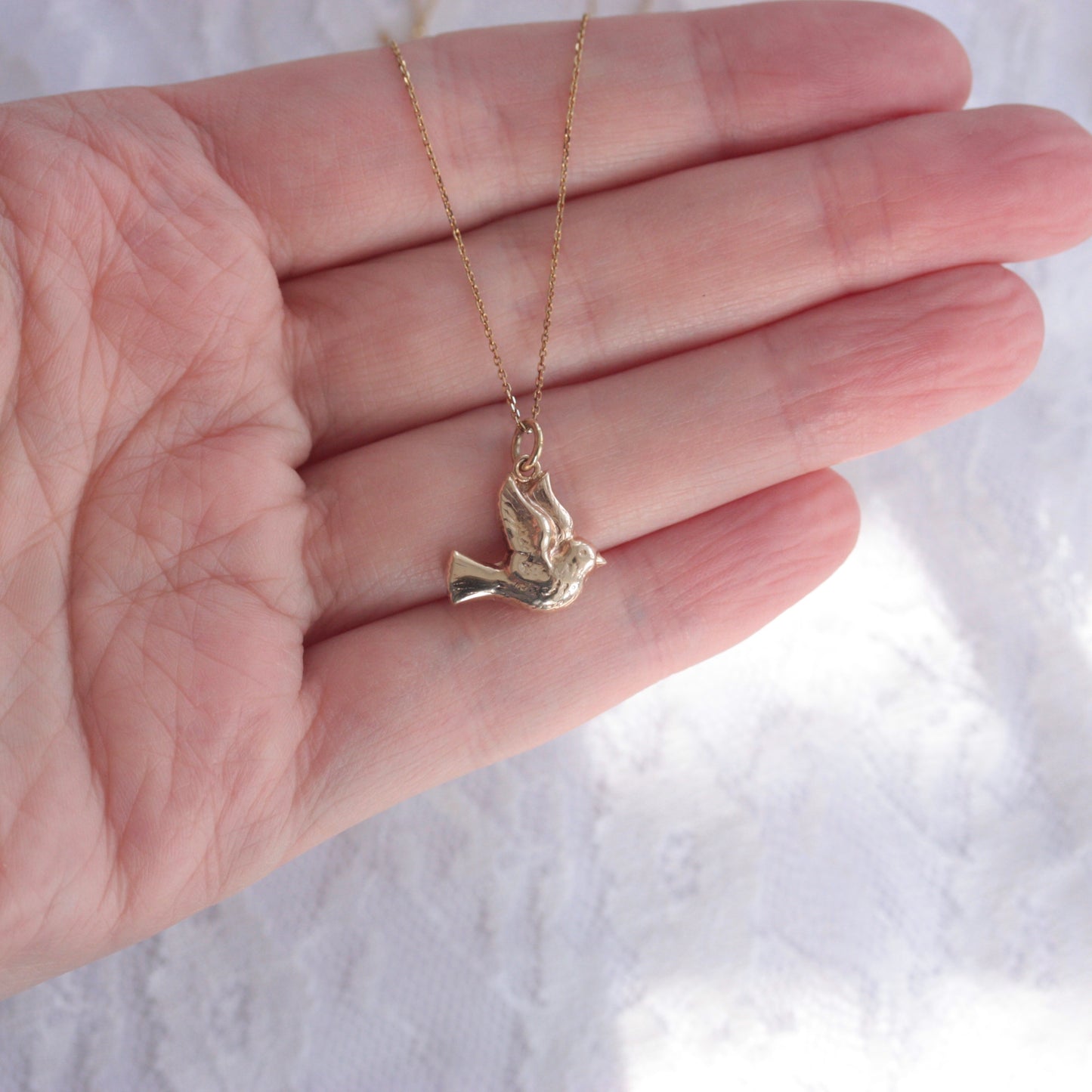 Vintage 9ct Yellow Gold Dove Charm on New 18 Inch Chain - Charity Listing
